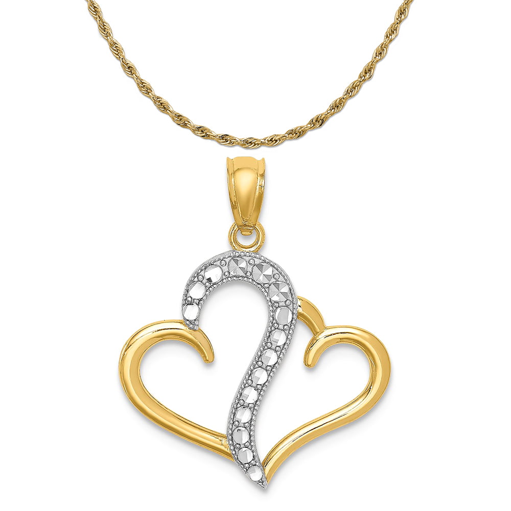 14k Two-Tone and Rhodium Hearts Pendant 