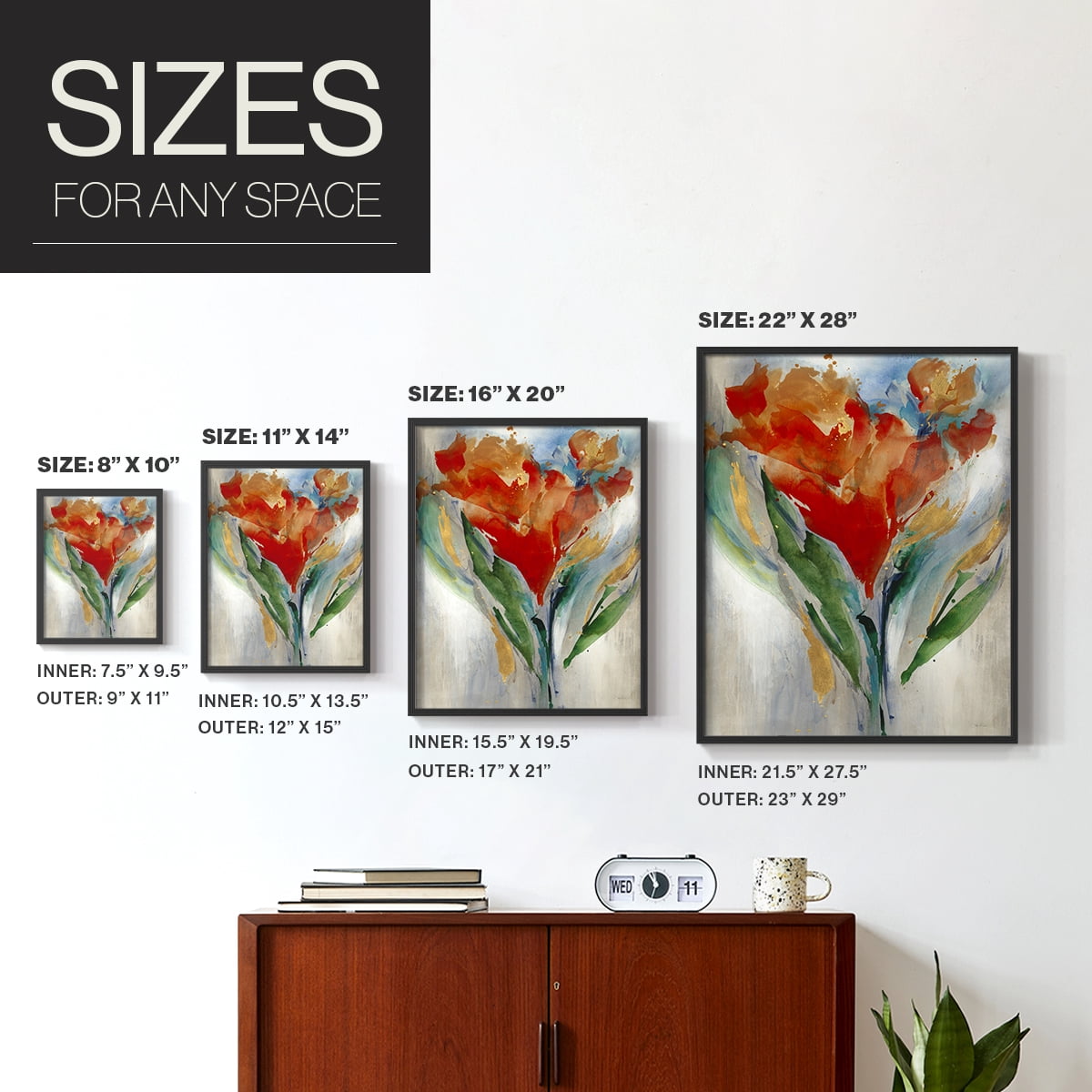 Wild Flower Bouquet Framed Print in Black Solid Wood 22 x 28 Framed Print