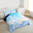 thumbnail image 3 of Feelyou Cute Unicorn Teens Queen Comforter Set, Princess Castle Blue Bedding Sets, Kawaii Cartoon Animal Reversible Bedding Comforter Set, Breathable Home Decor, 3 Pieces, 3 of 8