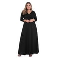 thumbnail image 4 of POSESHE Plus Size Women's Solid 3/4 Sleeve Evening Gown, Flowy V-Neck Maxi Dress, 4 of 6