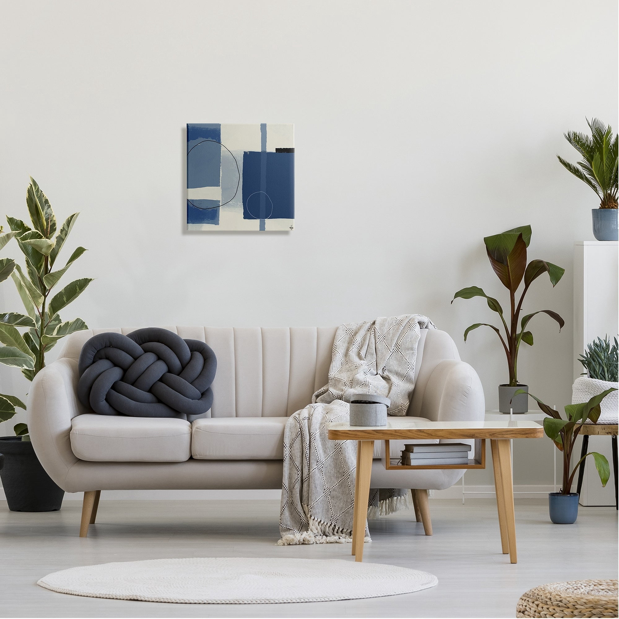 Stupell Industries Bold Blue Abstract Geometric Shapes Circles Squares Painting Gallery Wrapped Canvas Print Wall Art, Design by Elizabeth Hale