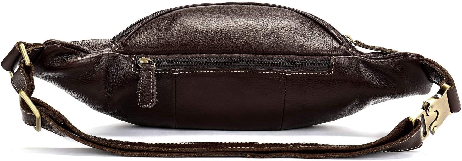 MARRANT Genuine Leather Fanny Pack for Men, Large Capacity Crossbody Waist Bag with Multiple Zipper Pockets, Coffee