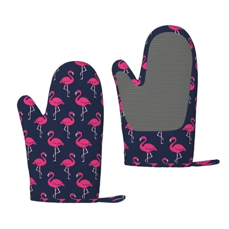 

Hirioo Cute Flamingo for Silicone Oven Mitts for BBQ Baking Cooking Set of 2 Heat Resistant 260℃ Non-Slip Kitchen Essentials