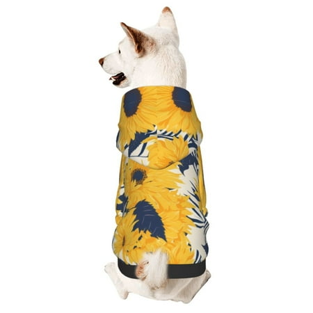 Haiem Blue Striped Sunflower for Winter Dog Hoodie Sweatshirts with Pockets Warm Dog Clothes for Small Dogs Chihuahua-Small