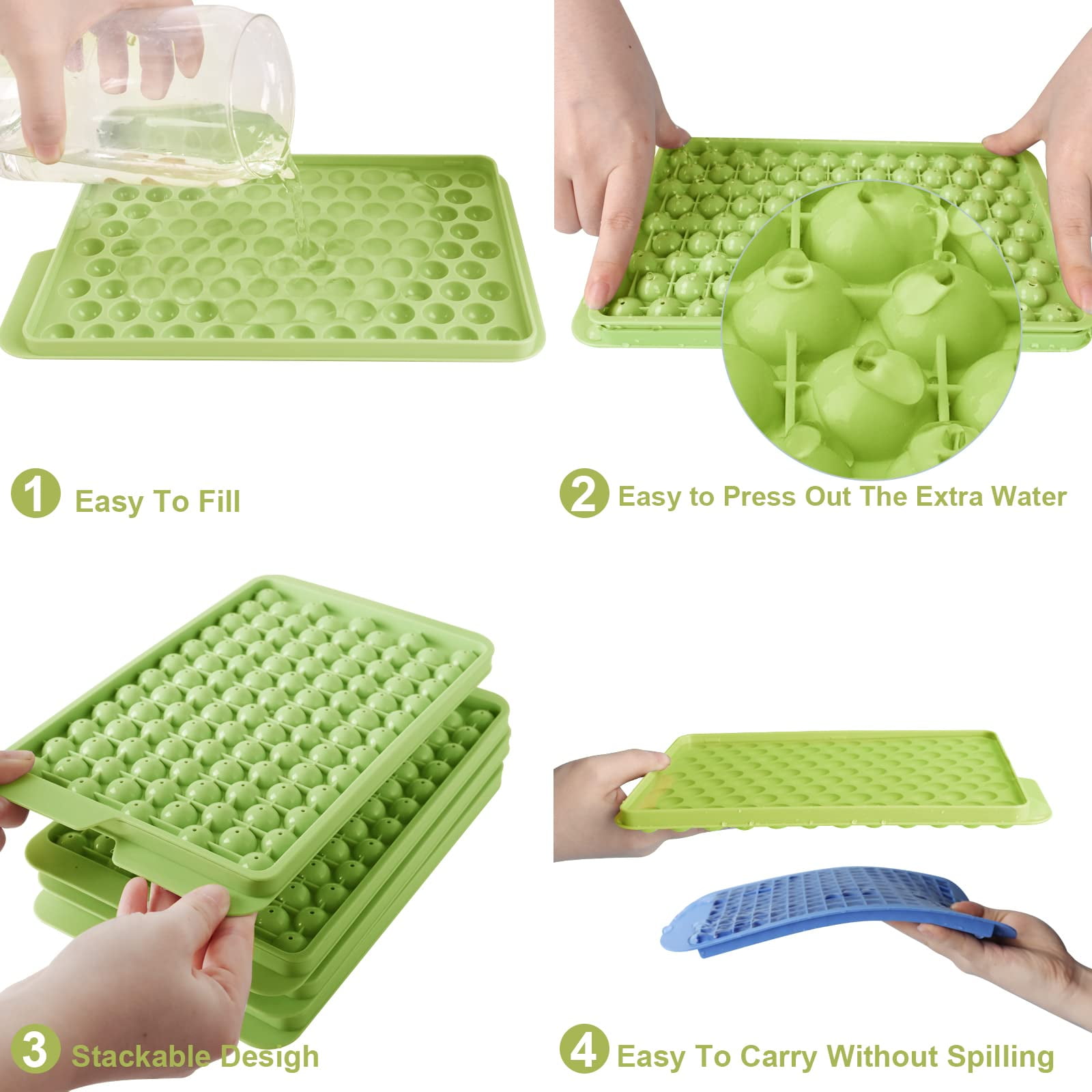 Huntermoon Mini Ice Cube Trays,Ice Cube Trays Easy Release,104 Cells PC Tiny Ice Cube Tray Crushed Ice Tray for Chilling Drinks Coffee Juice, Size: 2pcs, Green