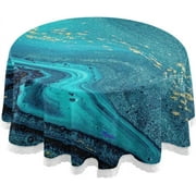 SKYSONIC Blue Turquoise Tablecloth Gold Powder Round Tablecloths Polyester Tablecover Cloths Washable Tabletop Runner Kitchen Party Picnic Dining Home Decor 60inch