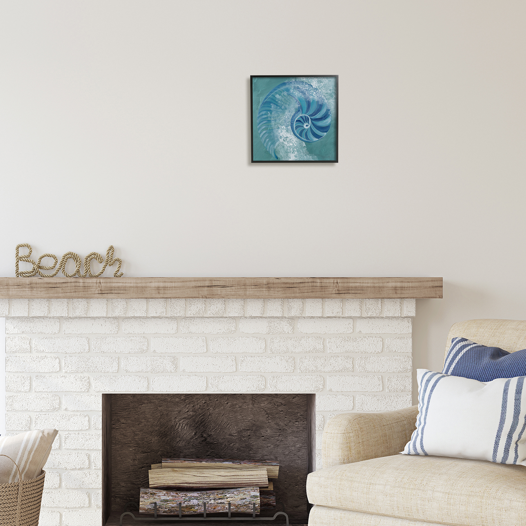 Stupell Industries Nautilus Shell Water Bubbles Animals & Insects Painting Black Framed Art Print Wall Art, 12 x 12