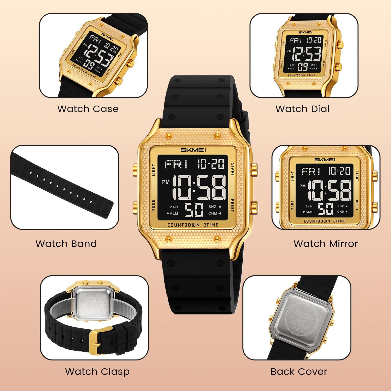 SKMEI Watches for Women Outdoor Sport Digital Watch Waterproof Chronograph Womens Wristwatch with Alarm/Back Light/Dual Time