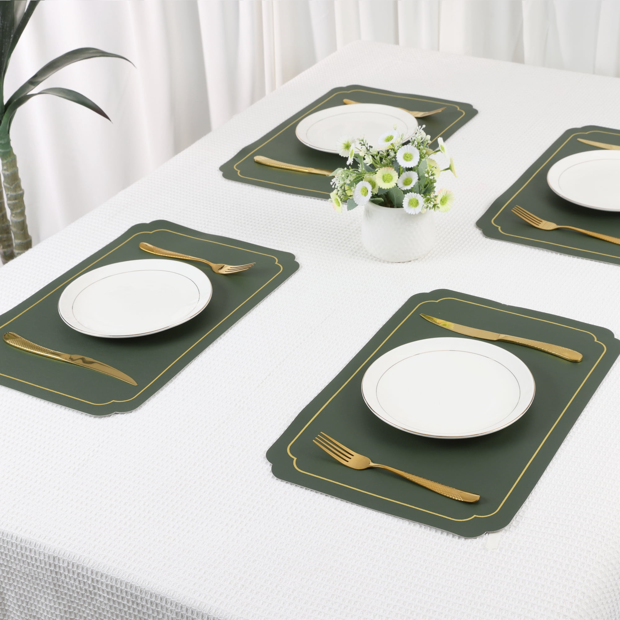 Unique Bargains Placemats Leather Placemats for Kitchen Dining Table Green Gray 18x12in
