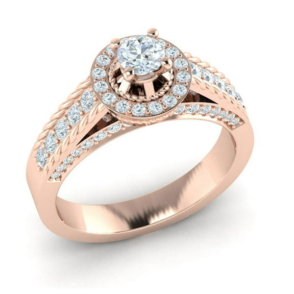 Genuine 1.25ctw Round Cut Diamond Prong Ladies Rope Cathedral Halo Bridal Ring Anniversary Band Solid 14K Gold GH SI2