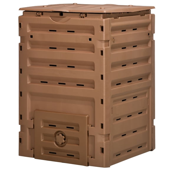 120 Gallon Outdoor Compost Bin, Brown Garden Composter with 80 Air Vents and 2 Sliding Doors, Durable PP Material for Kitchen Waste, Large Capacity Backyard Soil Fertilizer Maker