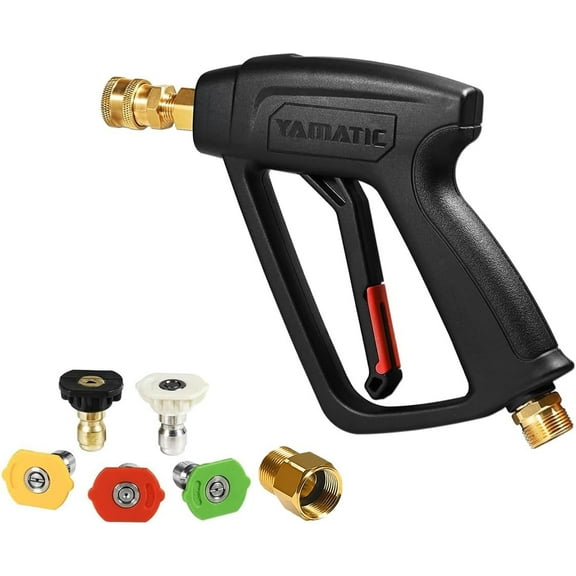 YAMATIC High Pressure Washer Short Gun with M22-14mm Inlet, Power Washer Spray Handle with 5 Spray Nozzle Tips, Replacement for Ryobi, Simpson, Craftsman and More, 4000 PSI