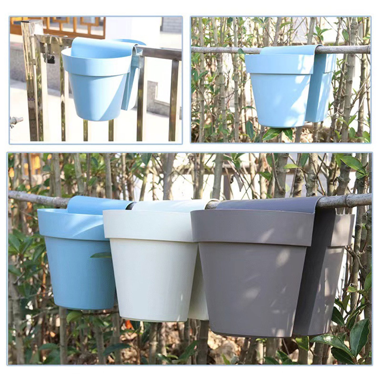 Double-Sided Hanging Rail Planter Deck Flower Pot Plant Window Box Railing Planter with Drainage Holes for Patio Deck Fence Balcony