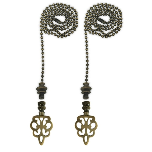 Royal Designs Fan Pull Chain with Open Filigree Motif Finial – Antique Brass – Set of 2