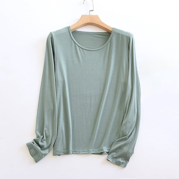 Womens Sleep Shirt New Women Winter Home Wear Leisure Home Solid Color Long Sleeve Thin Pajamas Green 4Xl