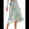thumbnail image 3 of Falda Midi con Abertura y Volantes en el Bajo, con Nudo y Estampado Floral Bohemio para Mujer Verde L, 3 of 10
