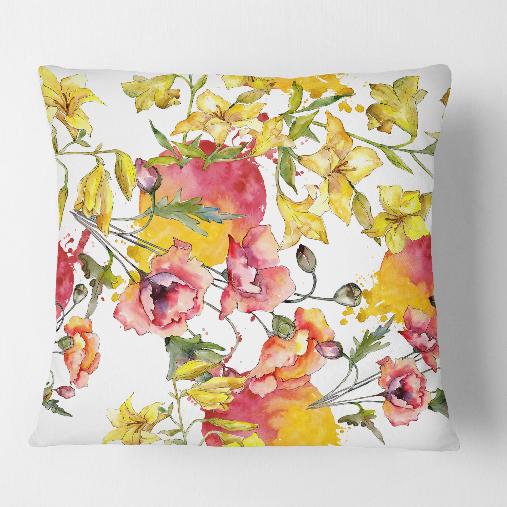 Designart Retro Handdrawn Poppies IV' Mid-Century Modern Throw Pillow - 16x16