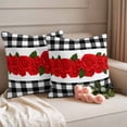 thumbnail image 2 of Red Roses Outdoor Waterproof Pillow Covers, Valentine's Day Romantic Floral Black White Plaid Decorative Square Throw Pillowcase Sofa Cushion Sham for Patio/Couch/Chair, 24"x24" 2 Pack, 2 of 8