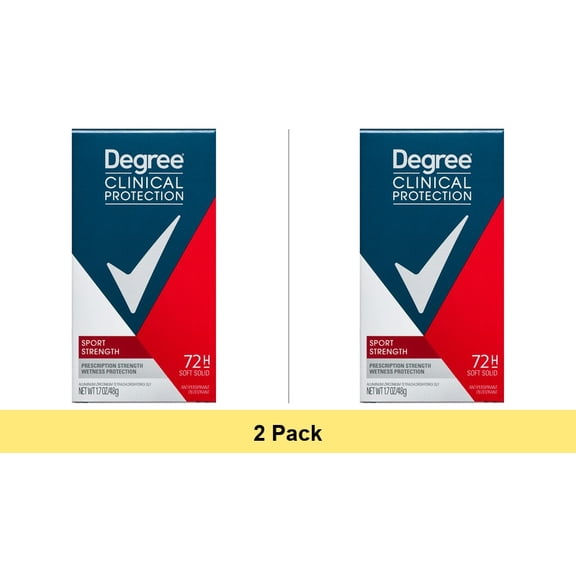 Degree Men Clinical Strength Antiperspirant Deodorant 96-Hour Protection Sport Strength Soft Solid, 1.6 oz - 2 Pack