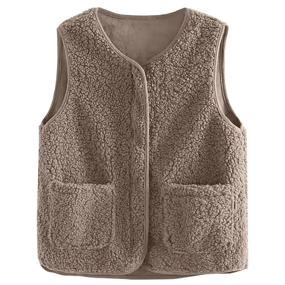 iHPH7 Sherpa Vest Fall Vest for Women Sherpa Fleece Vest Plush Vest Winter Vest for Women Fall Fashion Sleeveless Vest for Women Brown 3XL
