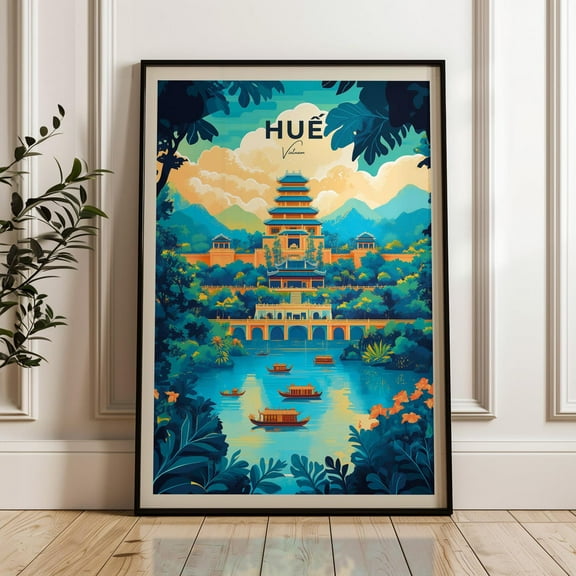 Hue Travel Poster - Vietnam Wall Art Print, Illustration Poster, Asian Artwork, Home & Office Decor, Gift Idea, Ancient City Travel Print Wall Art, Modern Wall Decor, 8x12 UNFRAMED