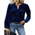 thumbnail image 2 of Blusas de Terciopelo con Cuello en V para Mujer, Estilo Vintage, Larga, Botones, Plisadas, Elegantes, Informales, de Otoño. Azul 5XL, 2 of 8