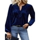 thumbnail image 2 of Blusas de Terciopelo con Cuello en V para Mujer, Estilo Vintage, Larga, Botones, Plisadas, Elegantes, Informales, de Otoño. Azul 5XL, 2 of 8