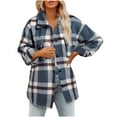 thumbnail image 2 of womens pea coat Women's Plaid Shacket Jacket Long Flannel Button Down Coats Shirts Trendy Long Sleeve Casual Boyfriend Blouse Coats womens plaid shirt short sleeve, 2 of 7