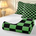 thumbnail image 4 of Manfei Contemporary Grid Quilt King,Checkered Art King Coverlet Set,Black Green,3 Pieces,1 Bedspread and 2 Pillowcases, 4 of 7