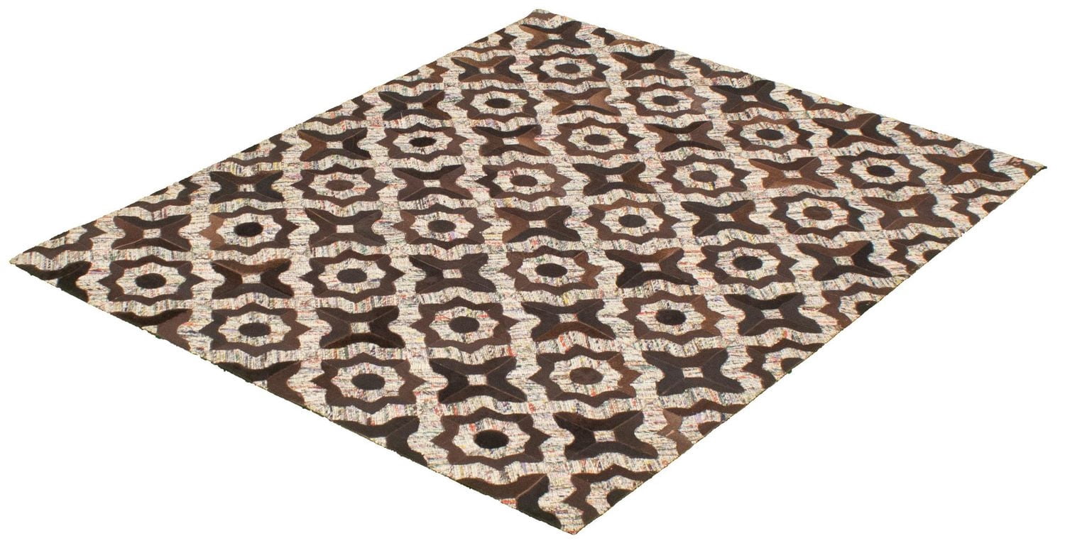 ECARPETGALLERY 4'11" x 6'5" Contemporary Cowhide Patchwork Handmade Area Rug for Living Room, Dining Room and Bedroom in Brown