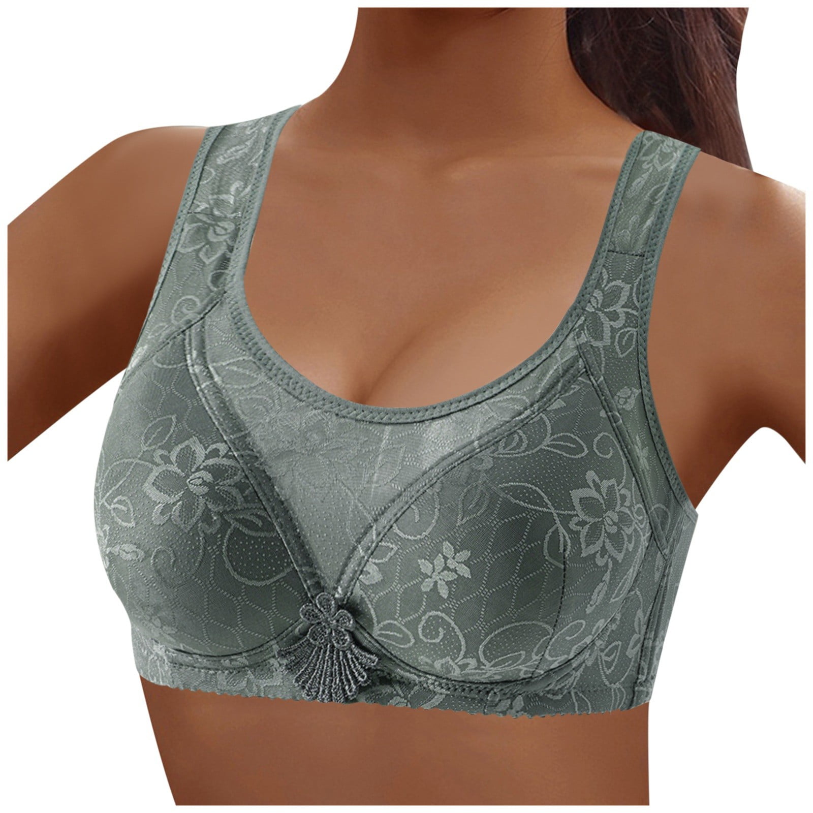 Wdgfv Bra for Women Comfort Seamless Bralette for Women with Delicate Lace Wireless Support and Smoothing Fit for Everyday Wear and Relaxation E12-Dark Green 44