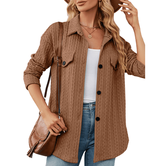 SIEANE Womens Cardigan Sweater Long Sleeve Shacket Jacket Button Down Boyfriend Shirt Coats,L