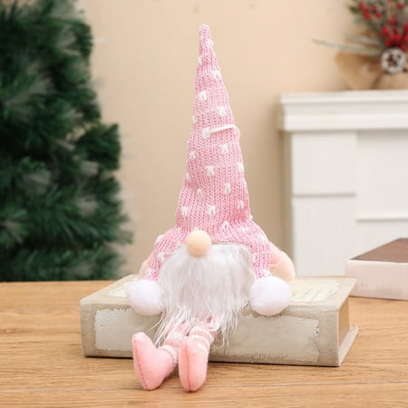 

HENDENYON Hangs Christmas Decorations Christmas Crocheted Long Legged Forest Old Man Doll with Lights Doll Pendant (Pink )