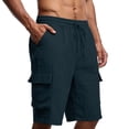 thumbnail image 2 of Floleo Men Solid Color Linen Cargo Shorts Breathable Lightweight Summer Elastic Waist Drawstring Multiple Pockets Outdoor Beach Gym Workout Casual Comfortable(Navy,L), 2 of 7