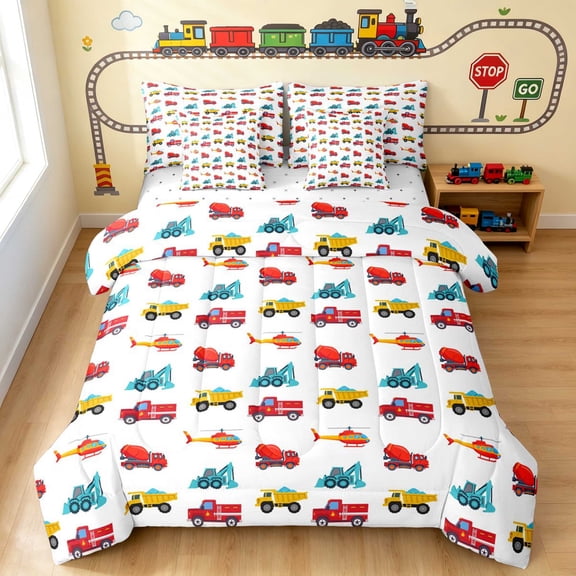 Erosebridal Pickup Truck Twin Bedding, Cartoon Bedding Comforter Set, Red, Reversible 7 Pieces