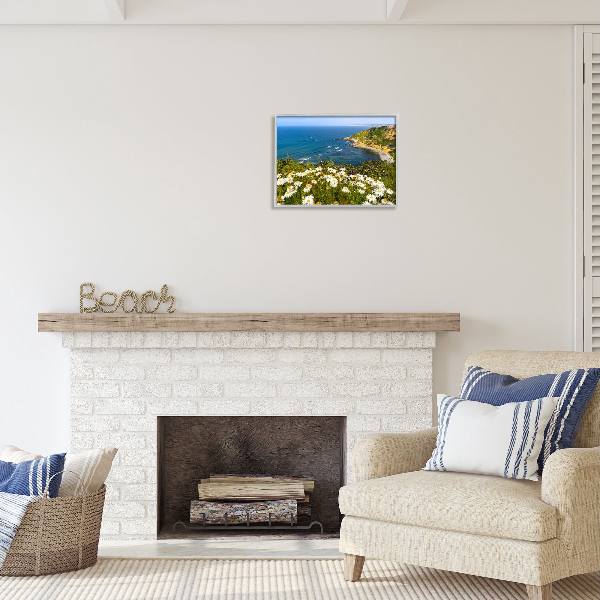 Stupell Industries Meadow over Ocean Tide Landscape Photography Gray Framed Art Print Wall Art, 20 x 16