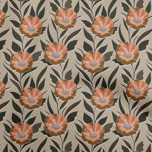 oneOone Tissu Flex Coton Orange Floral Rétro Matériel de Robe Tissu Imprimé Tissu au Mètre 40 Pouces de Large
