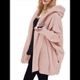 thumbnail image 1 of Chaqueta con Capucha y Cuello en V de Larga de Color Liso para Mujer, Informal, Holgada, de Felpa, Sin Botones. Rosa M, 1 of 7