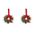 thumbnail image 2 of 2 Pcs Mini Christmas Wreaths For Kitchen Cabinets, Christmas Wreaths With Red Ribbon Bow Berry For Xmas Home Wall Door Indoor Christmas Decoration, Light Red, 2 of 5