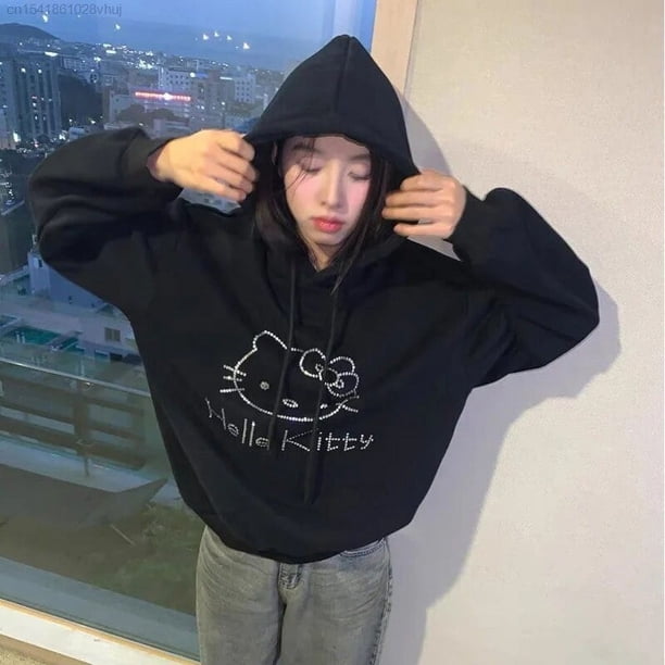 Sanrio Hello Kitty Rhinestone Hooded Sweatshirt 90s Fashion 