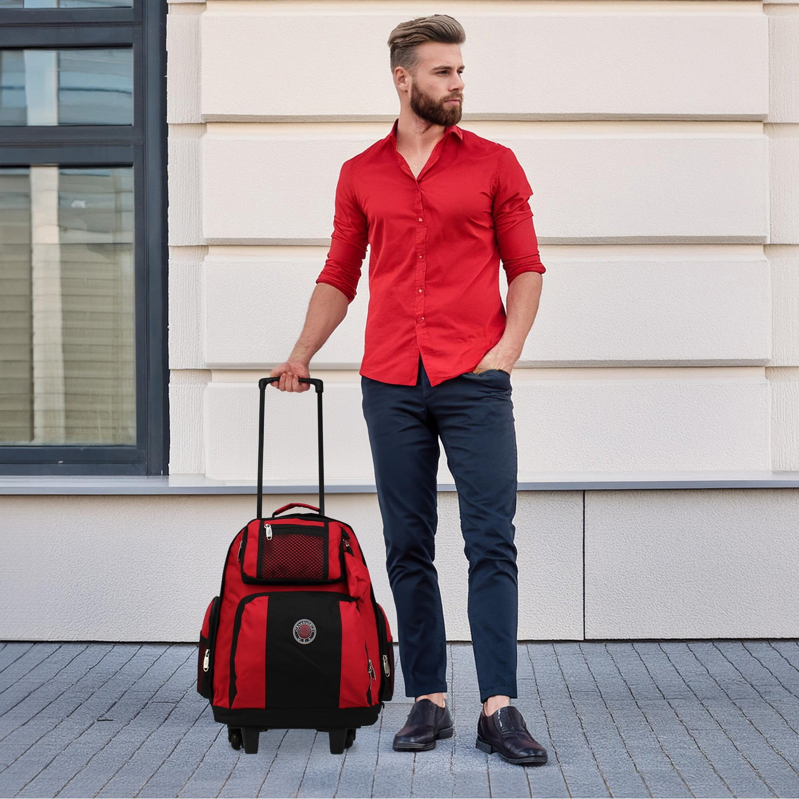 World Traveler Transworld 22-Inch Carry-On Rolling Backpack Airline Approved Size - Red