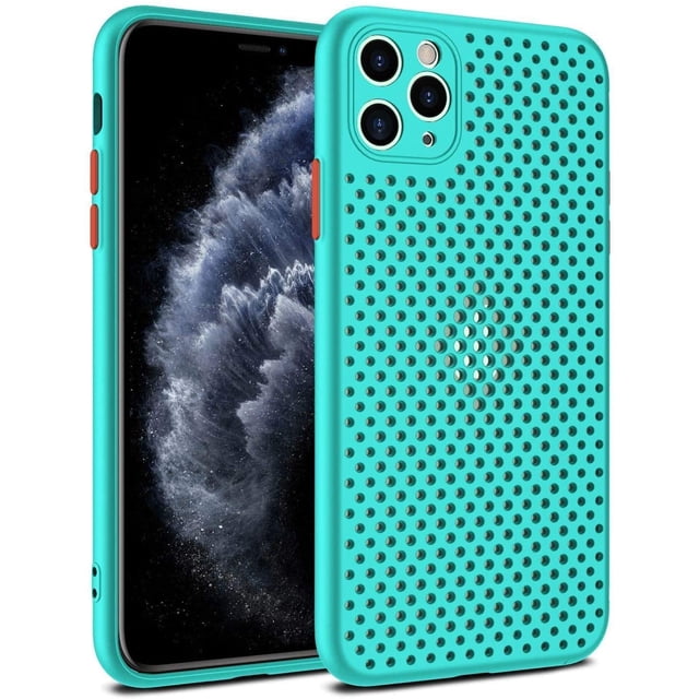 Heat Dissipation Phone Case, New Breathable Hollow Cellular Hole Heat Dissipation Case Full Back Camera Lens Protection Ultra Slim TPU Case Cover-Mint Green