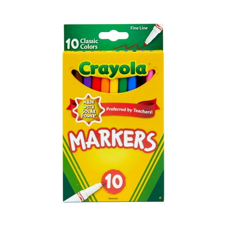 Crayola Fine Line Markers, Classic Colors, 10 Count, Back to School Supplies for Kids and Teachers, Classroom Essentials, Gifts, 3+