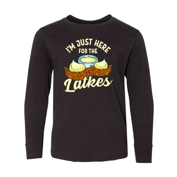 Inktastic Hanukkah Funny Here for Latkes Long Sleeve Youth T-Shirt
