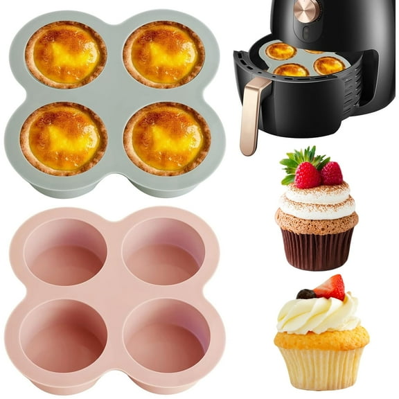 Air Fryer Egg Mold,2pcs Reusable Air Fryer Muffin Pan,Non-Stick Mini Muffin Pan For Air Fryer,Microwave,Oven,Refrigerator,Steamer (pink   gray)