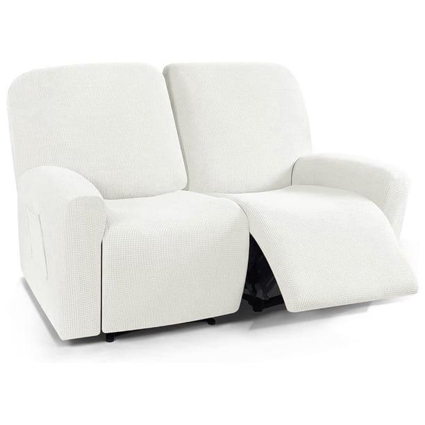 Nvzi Funda de sofá elástica de jacquard, funda de sofá de forro polar, funda de sillón reclinable para sala de estar, fácil de instalar, lavable, protector de sofá de 2 plazas (blanco)