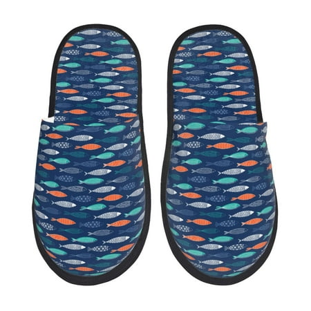 Balery Colorful Fish 3 Slient Indoor Furry Fleece Comfort House Shoes Soft Non-Slip Home Shoes Cotton slippers House Slippers-- Large