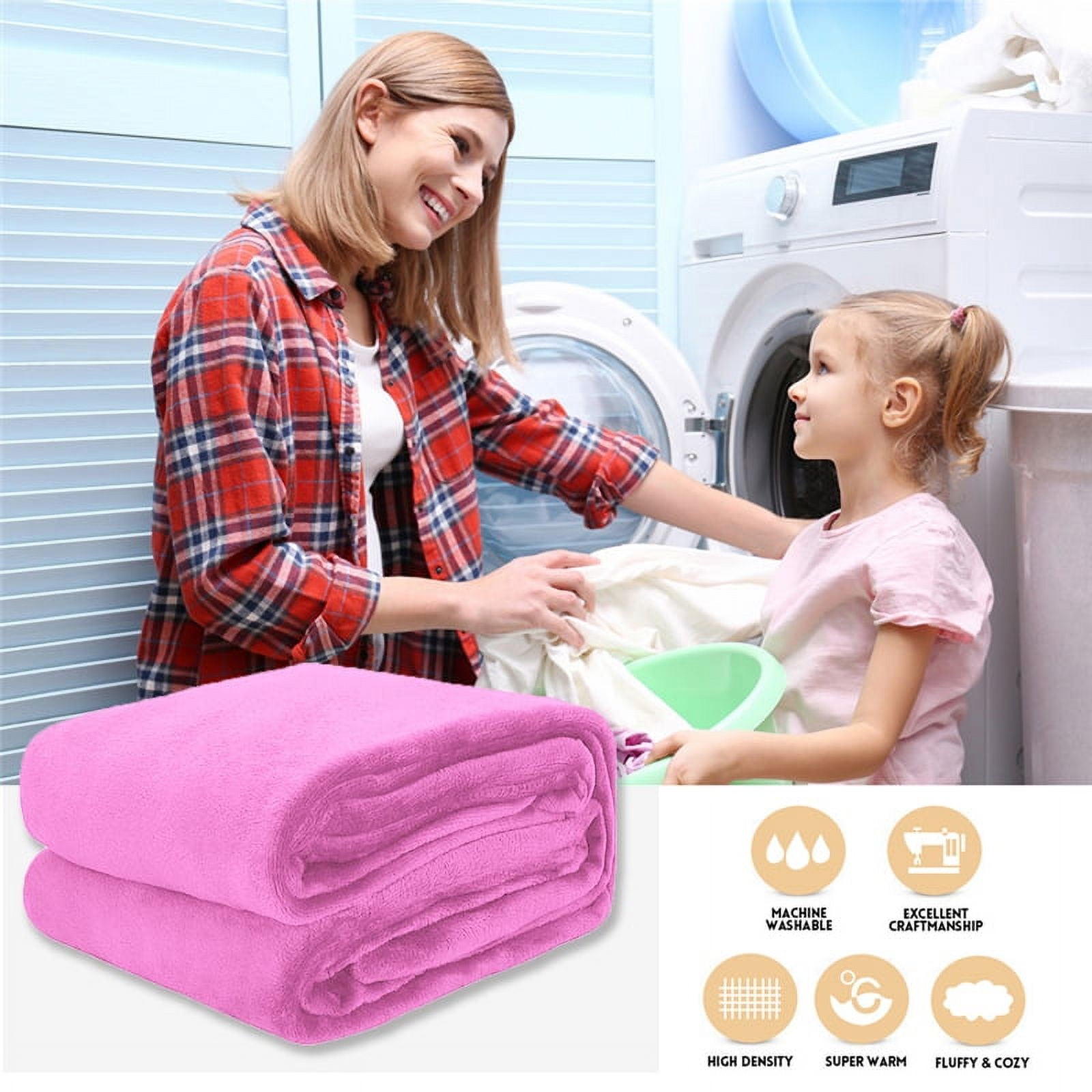 Home Pink Flannel Fleece Throw Blanket Queen Size Solid Ultra Soft Luxury Double Side Fuzzy Plush Fall Blanket for Couch and Pet Fluffy Cozy Throw Blanket All Season Premium Bed Blanket 90 x90