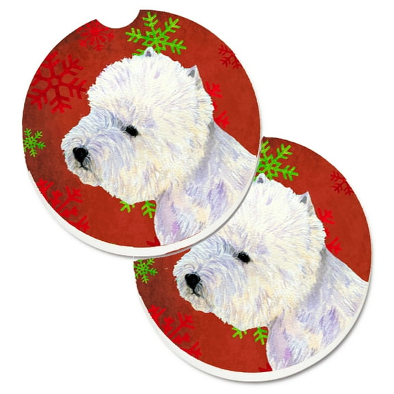 Carolines Treasures LH9315CARC Westie Red and Green Snowflakes Holiday Christmas Set of 2 Cup Holder Car Coasters Large