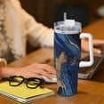 thumbnail image 6 of Haiem Navy Blue Marble Printed 40OZ Ice Bully With Handle - Portable for Hot & Cold Drinks, Travel, Gym, Home, and Outdoor Activities, 6 of 8